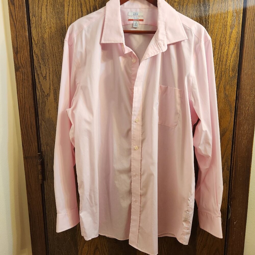 Croft & Barrow Size 18 / 34/35 Solid Pink Long Sleeve Button Down Shirt EUC